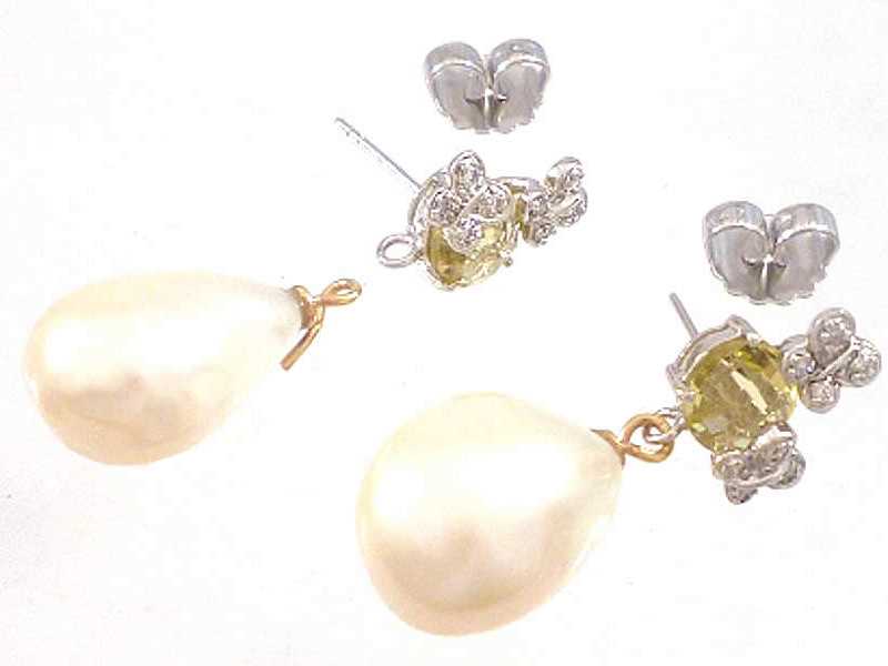 (9.3) 9CT WHITE GOLD, REDUCED BUTTERFLY DESIGN, CITRINE, DIAMOND SET & DETACHABLE PEARL DROP EARRINGS 2b